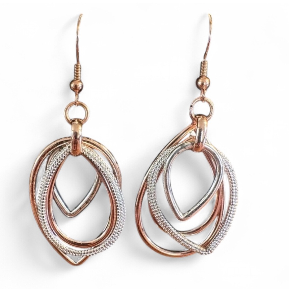 Fashion Dangle Earrings Mixed Metal Gold and Silvertone Hook Backs